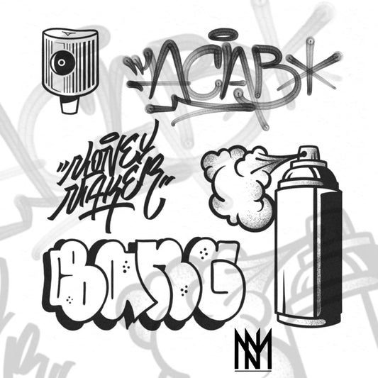 Graffiti Vibes: Small Flash Tattoo Sheet